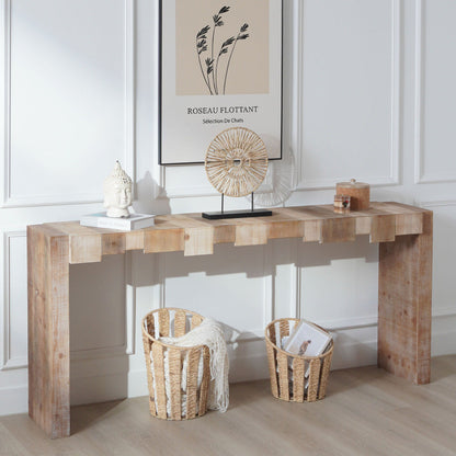71" Rustic Console Table with Sculpted Block Apron | Narrow Entryway & Sofa Table for Hallway, Living Room & Foyer