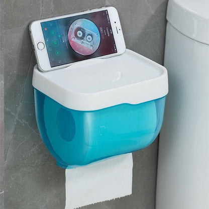 Bathroom Toilet Paper Holder Punch-free Waterproof Storage Box Toilet Paper Storage Rack Paper Towel Kitchen Storage Accessories Waterproof Toilet Paper Holder Wall Mounted Punch Free Paper Dispenser Transparent Storage Box Bathroom Kitchen Supply