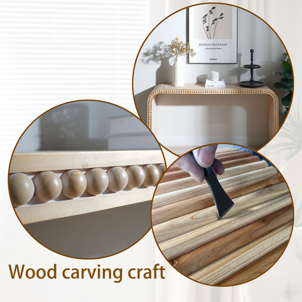 Waterfall Console Table with Wood Bead Trim 59" Curved Entryway Sofa Table Natural Wood Finish