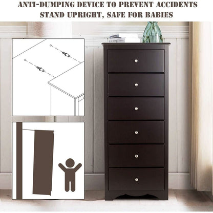 Brown Wood 6 Drawer Dresser For Bedroom Storage Unit