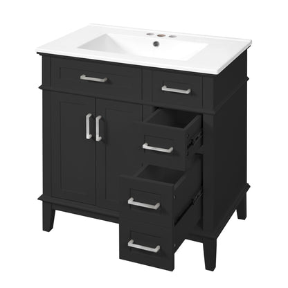 Modern Bathroom Vanity With Sink, Storage Cabinet, Soft Close Doors, Deep & Standard Drawers