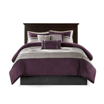 7 PC Pieced Faux Suede Comforter Set Purple King
