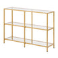 3-Tier Glass Console Table, Modern Rectangle Sofa Side Table with Tempered Glass Top and Iron Legs, Golden Consloe Desk with Anti-Tip Device for Living Room, Hallway, Entryway, Foyer, Golden