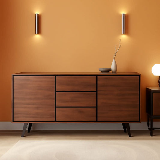 Solid Acacia 60 Inch Modern Sideboard Buffet With Wine Rack