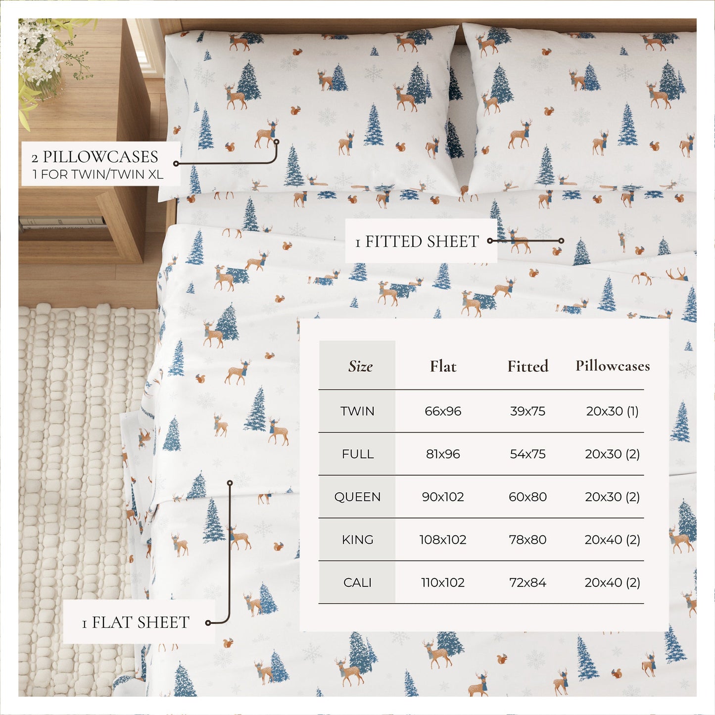 Turkish Cotton Christmas Flannel Sheet Set - Whittaker Collection