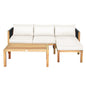 3 Pieces Patio Acacia Wood Sofa Furniture Set with Nylon Rope Armrest-White