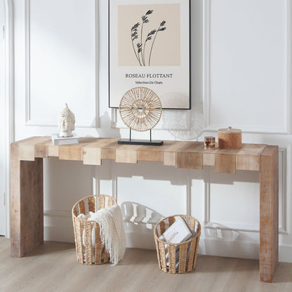 71" Rustic Console Table with Sculpted Block Apron | Narrow Entryway & Sofa Table for Hallway, Living Room & Foyer