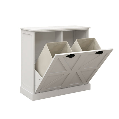 Two-Compartment Tilt-Out Laundry Sorter Cabinet-White
