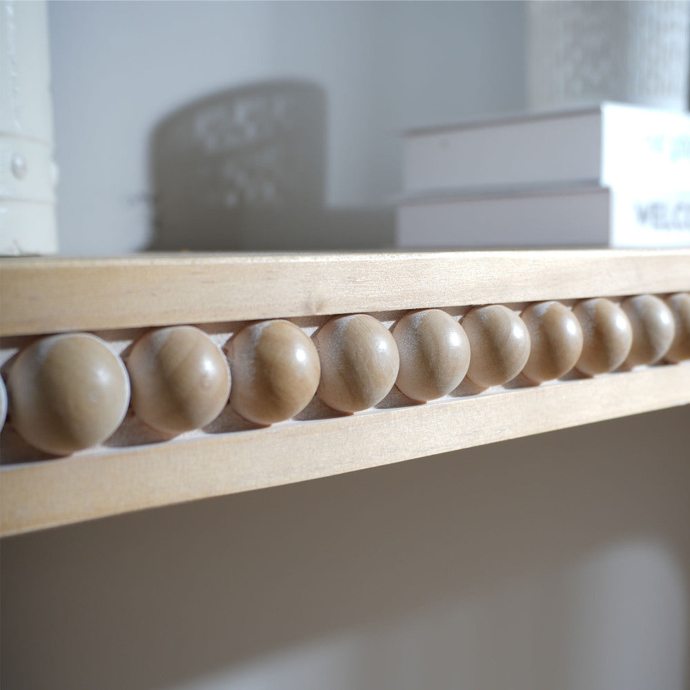 Waterfall Console Table with Wood Bead Trim 59" Curved Entryway Sofa Table Natural Wood Finish