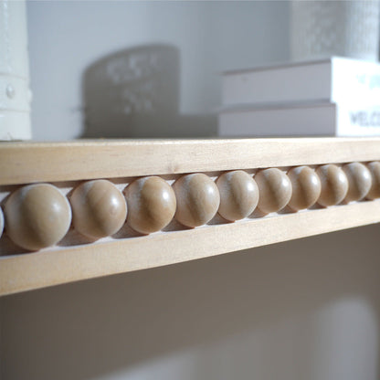 Waterfall Console Table with Wood Bead Trim 59" Curved Entryway Sofa Table Natural Wood Finish