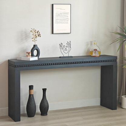 64" Black Console Table with Beaded Trim | Modern Entryway & Sofa Table Engineered Wood, Elegant Black Finish