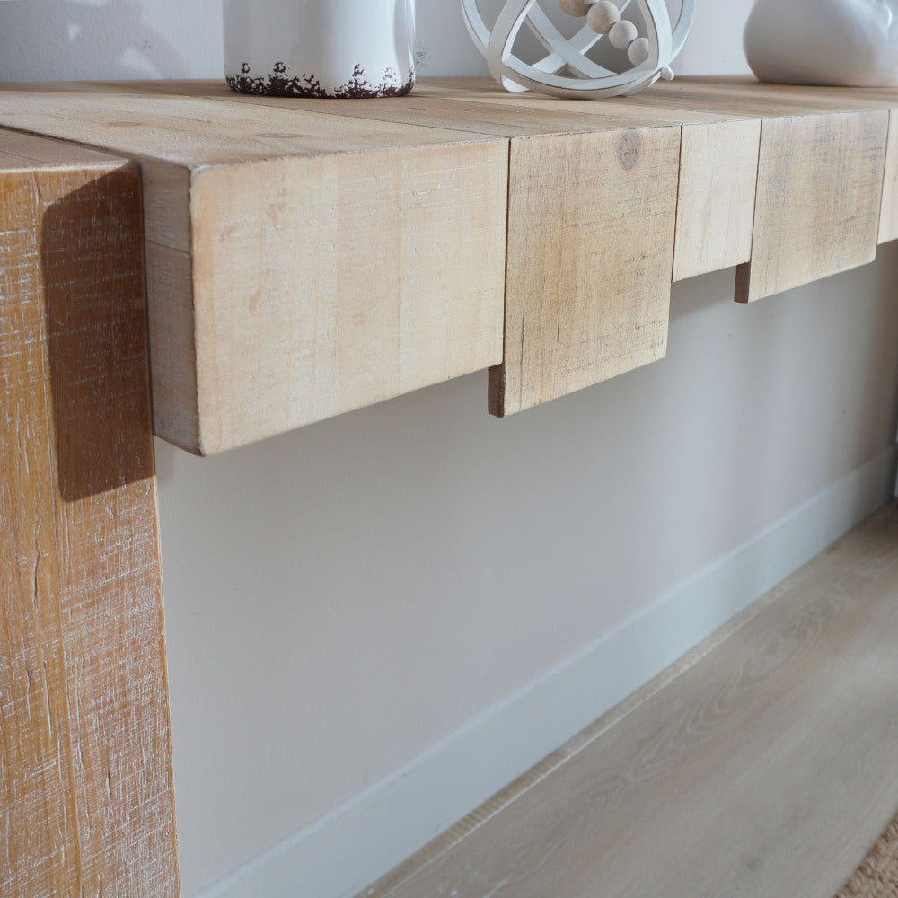 71" Rustic Console Table with Sculpted Block Apron | Narrow Entryway & Sofa Table for Hallway, Living Room & Foyer