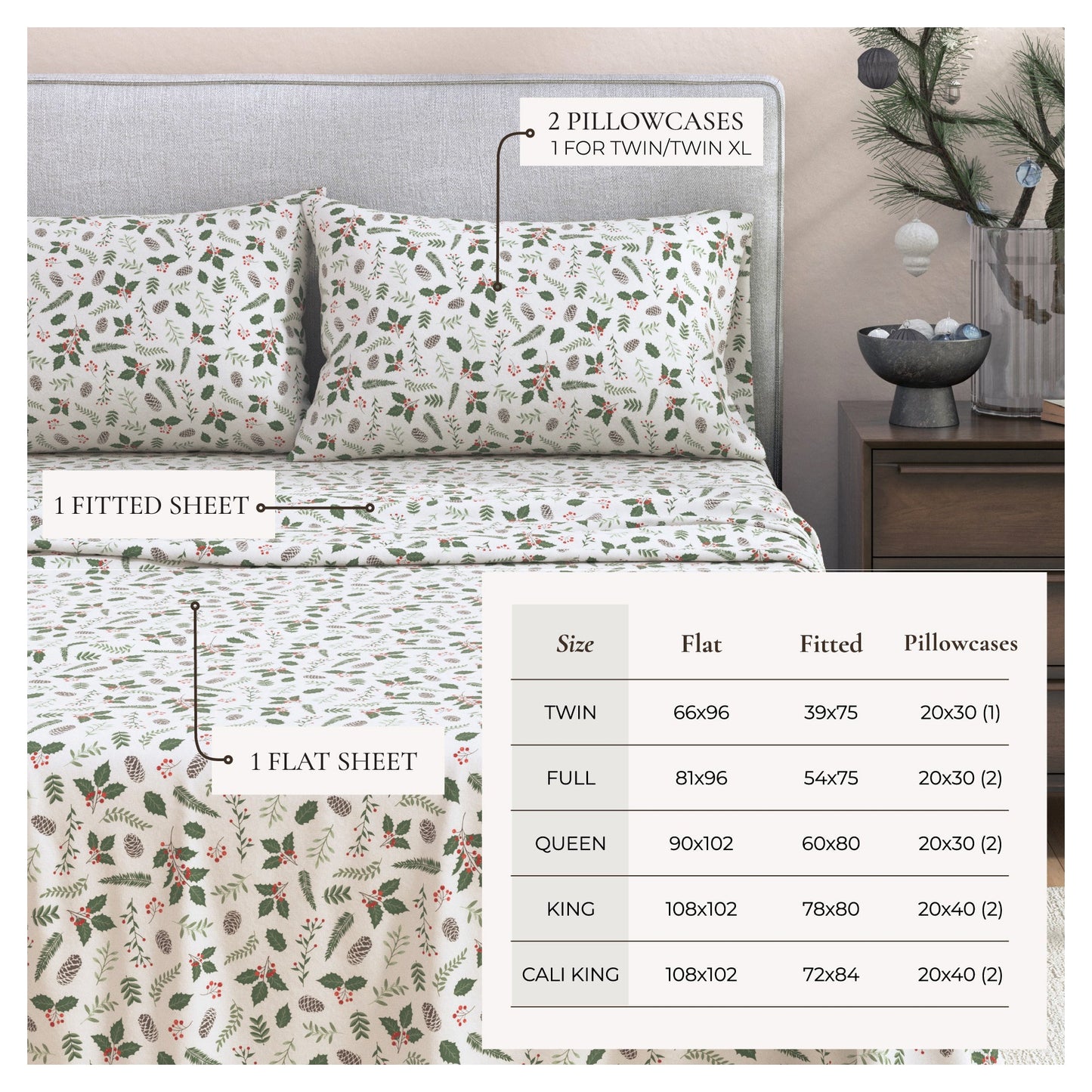 Turkish Cotton Christmas Flannel Sheet Set - Whittaker Collection