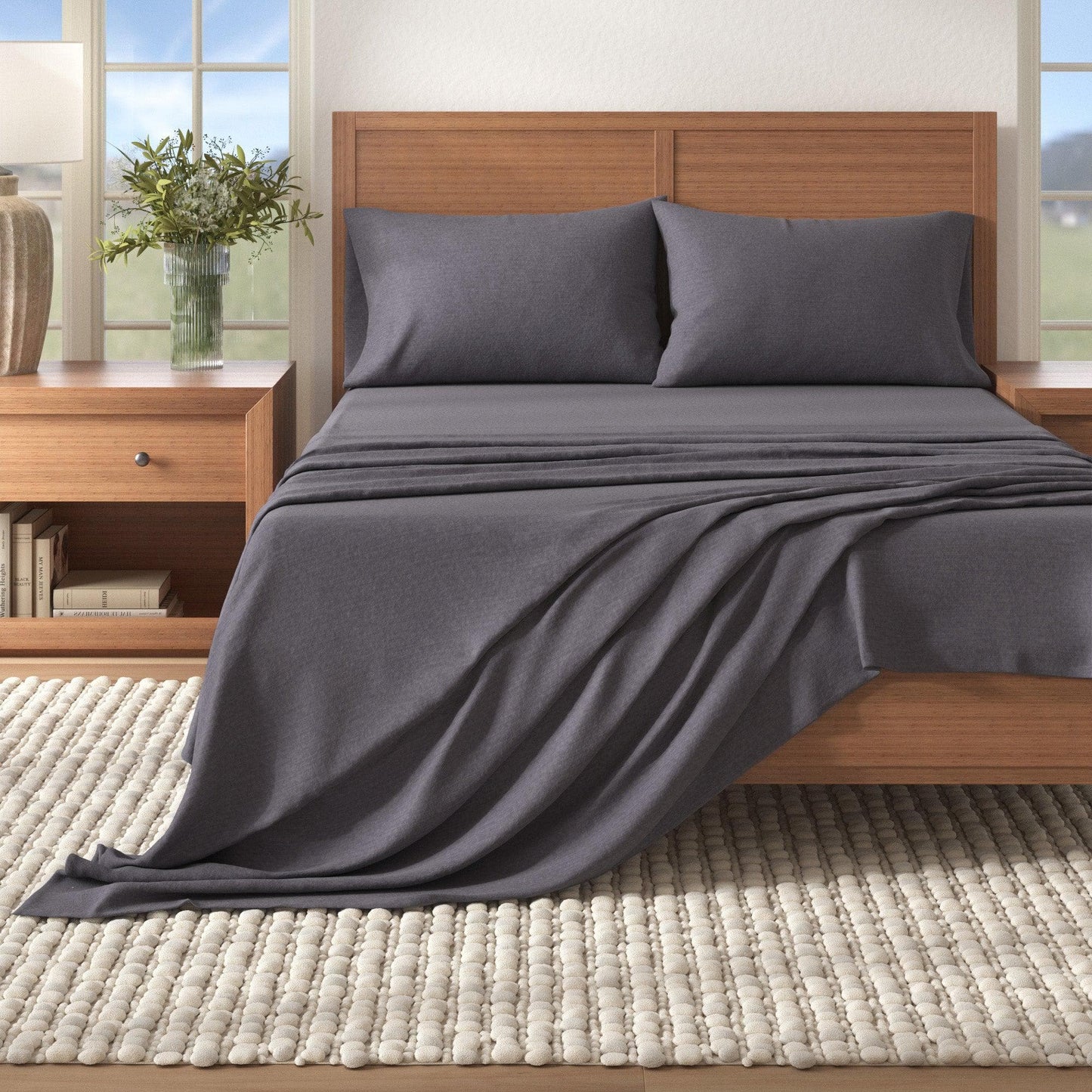 Heathered Solid Cotton Blend Flannel Sheet Set - Anders Collection