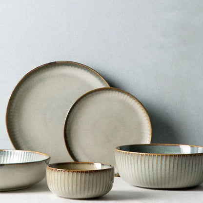 Nordic Ceramic Dinnerware Set with Glazed Minimalist Bowls