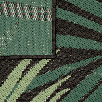 Outdoor Rug Ostende Tropical Palm Leaves - Black Green