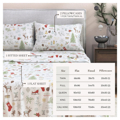 Turkish Cotton Christmas Flannel Sheet Set - Whittaker Collection