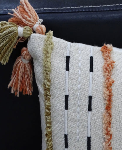 Handwoven Throw Pillow with Fringes 14"X 24"