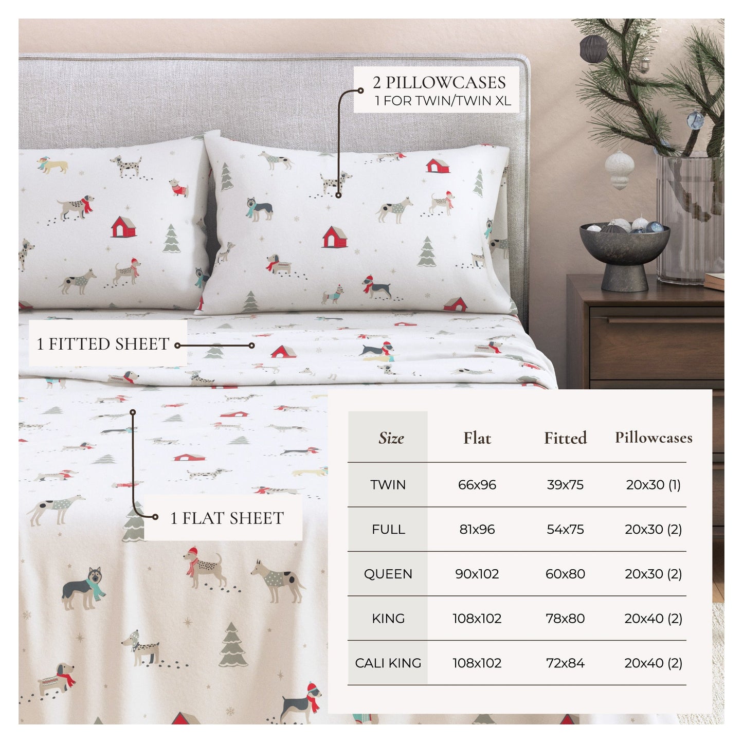Turkish Cotton Christmas Flannel Sheet Set - Whittaker Collection