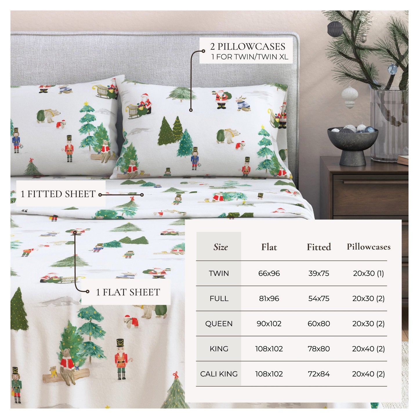 Turkish Cotton Christmas Flannel Sheet Set - Whittaker Collection