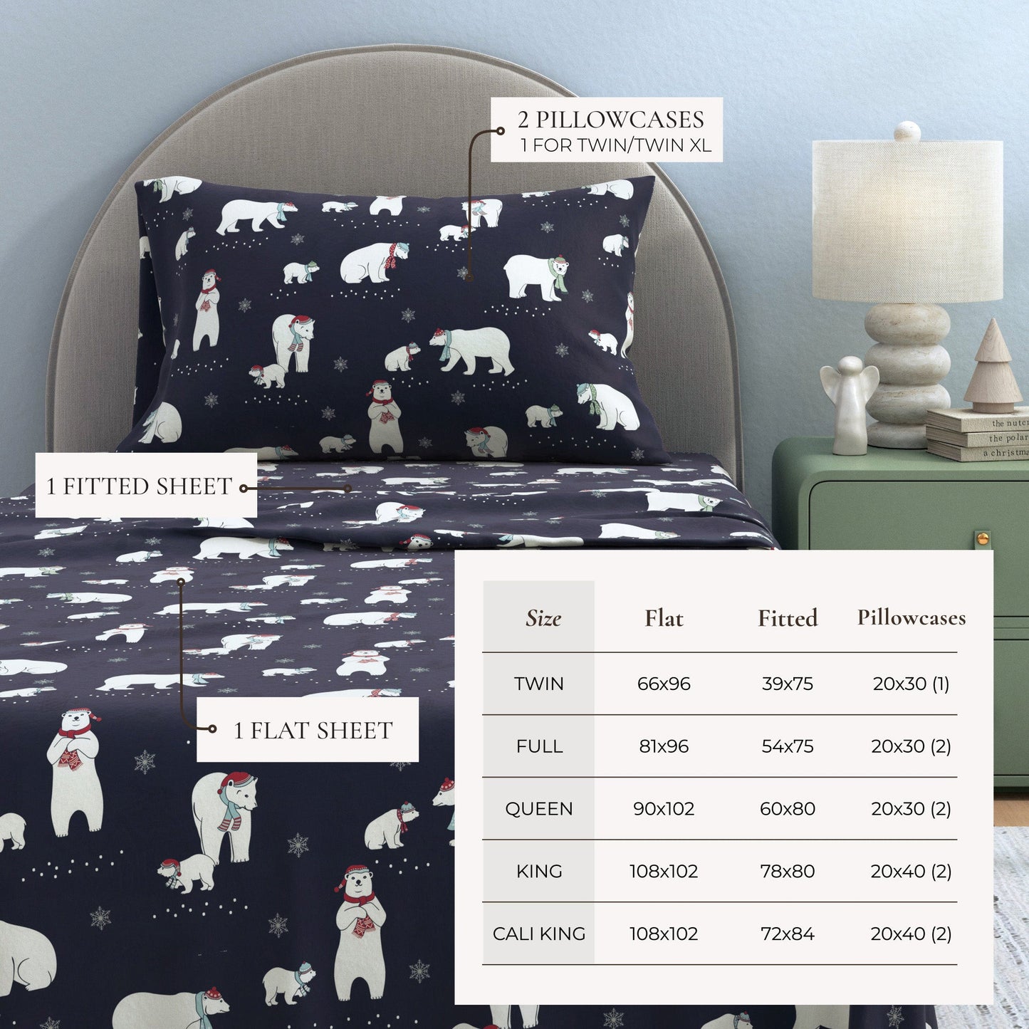 Turkish Cotton Christmas Flannel Sheet Set - Whittaker Collection