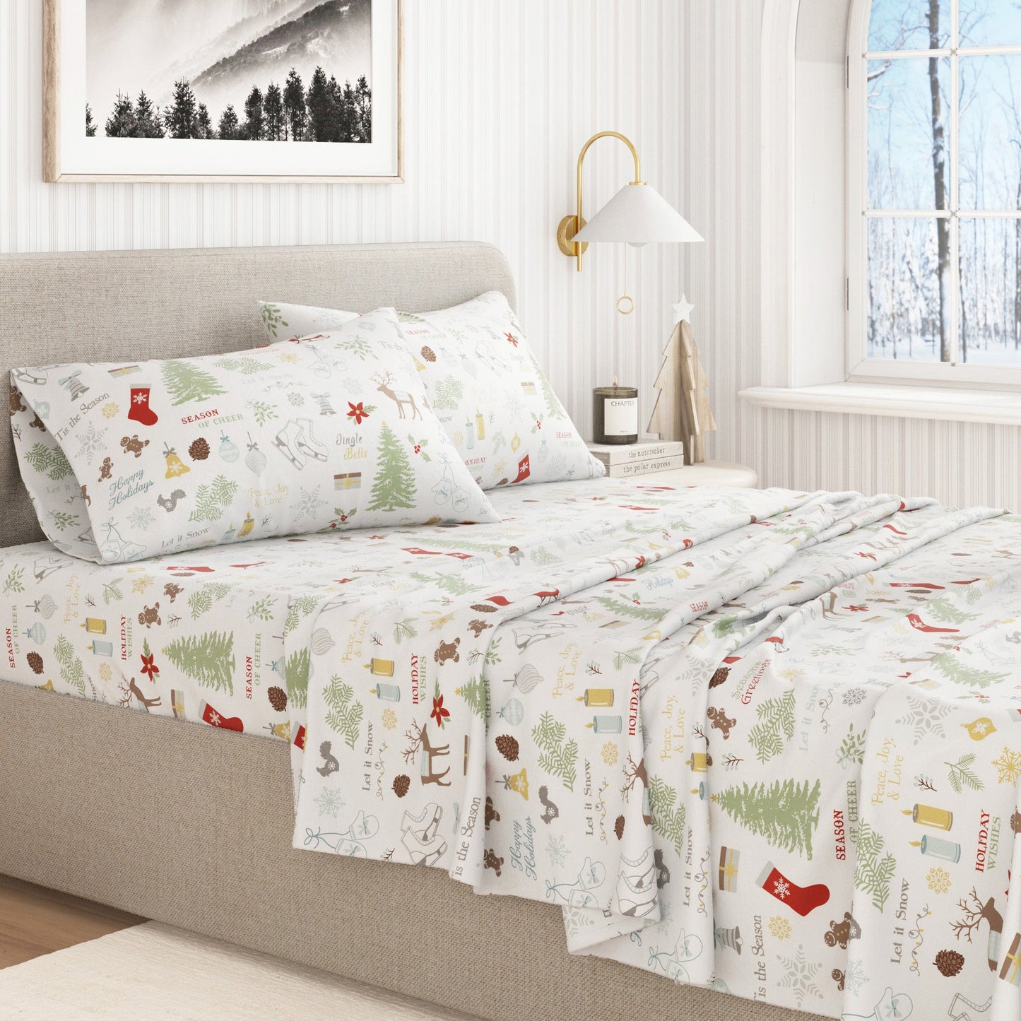 Turkish Cotton Christmas Flannel Sheet Set - Whittaker Collection